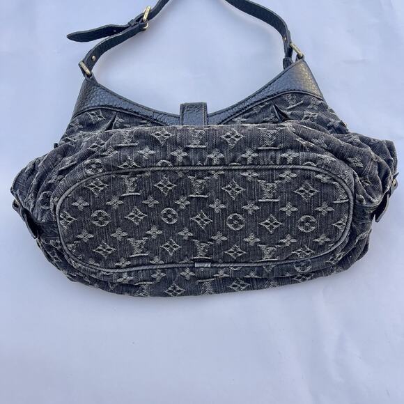 Louis Vuitton Mahina Shoulder Bag Black Denim Hobo Bag - Picture 6 of 16